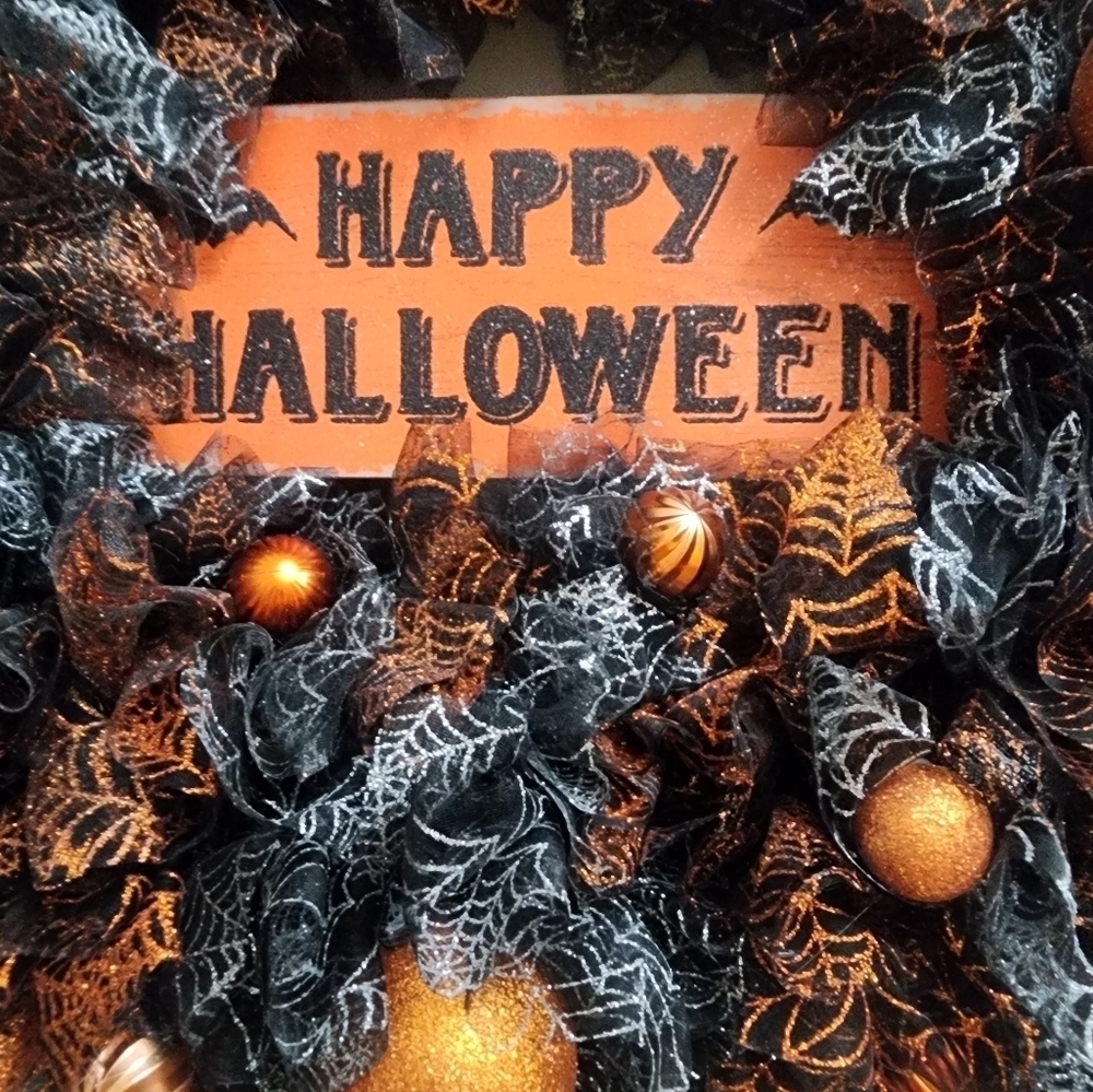 Handmade Happy Halloween Glitter  Wreath 19 inches Square - Picture 7 of 11